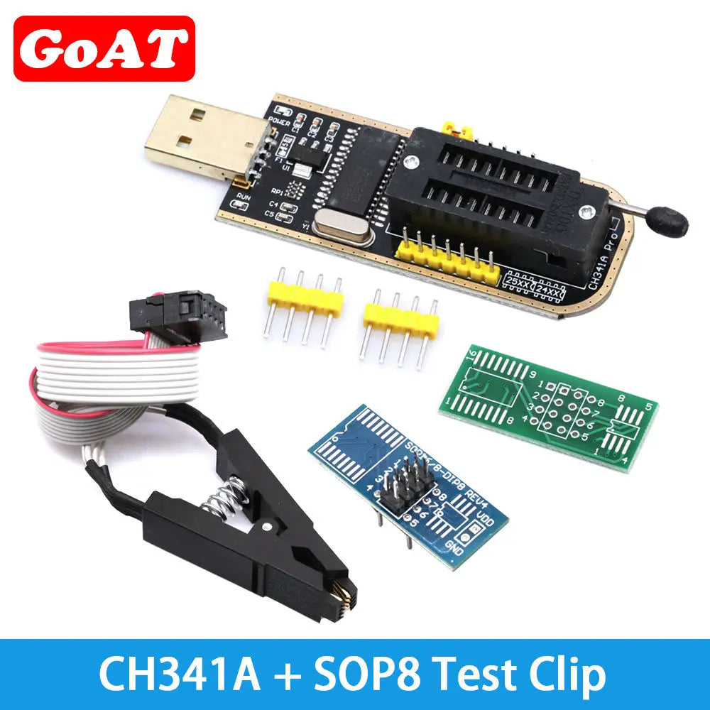 Kit Programador USB CH341A 24/25 Series EEPROM Flash BIOS + Clip Test SOIC8/SOP8 (Variante 2)