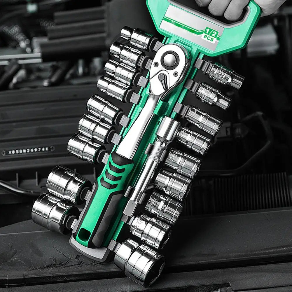 Juego Llaves Vaso Tubo con Ratchet (1/4", 3/8", 1/2") Herramientas Mano para Reparación Auto/Mecánica