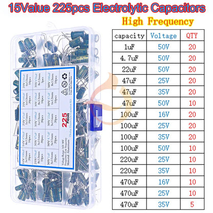 Kit Surtido Capacitores Electrolíticos DIP/SMD (0.1uF-1500uF, 16V-400V)