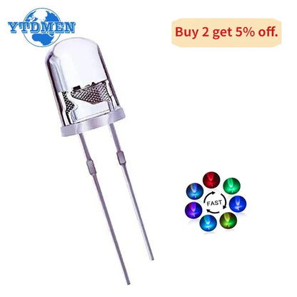 Diodo LED 5mm Multicolor Intermitente Lento/Rápido (2 Pines, Lente Redonda Transparente) Kit Electrónico (100 Unidades)