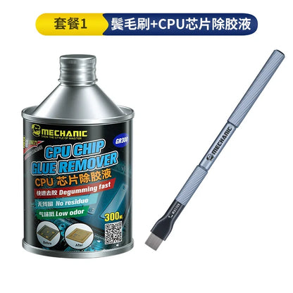 Líquido Removedor Pegamento CPU MECHANIC GR300 (300ml) con Cepillo Limpieza para IC (Inmersión 20 min) Herramienta Reparación Teléfono