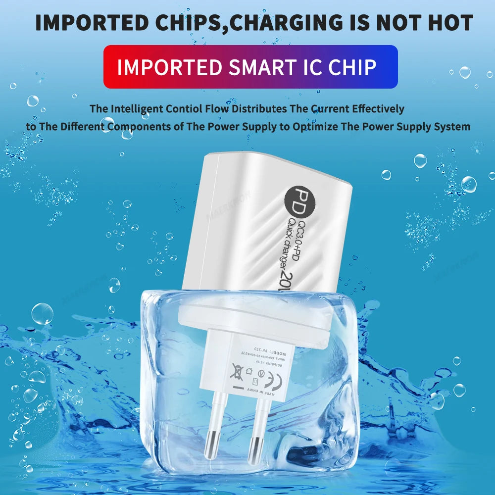 Cargador Pared USB Tipo C PD 20W Carga Rápida con Pantalla Digital para iPhone/Samsung/Xiaomi