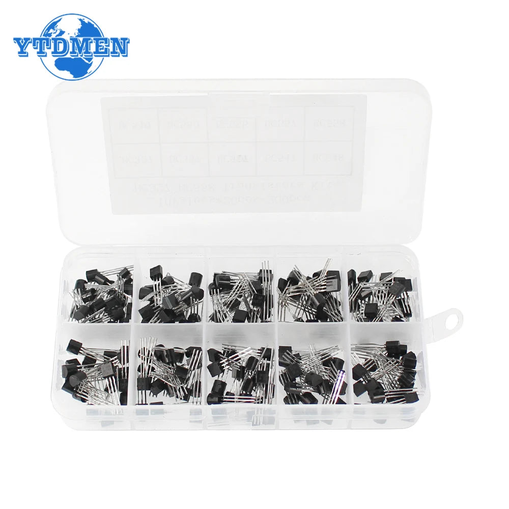 Kit Surtido Transistores TO-92 en Caja (BC547/BC327/BC337/2N2222/3906/C945, PNP/NPN) Set Electrónico (200/480/840 Piezas)