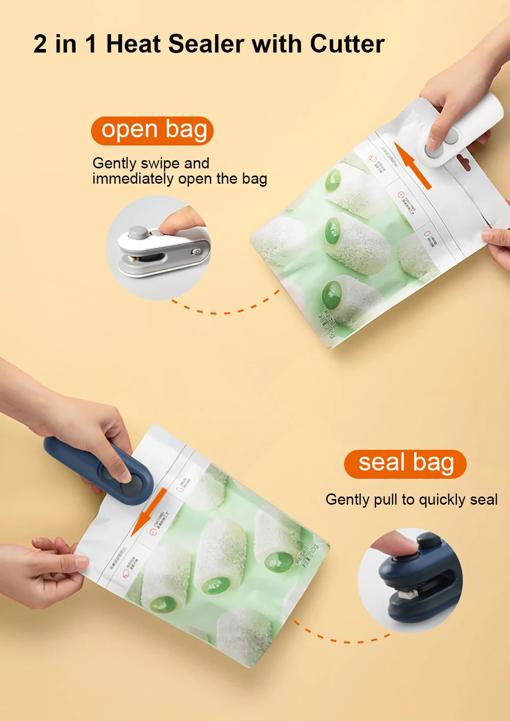 Mini Selladora Térmica Portátil para Bolsas Plásticas Alimentos (Clip Sellador Manual Embalaje)