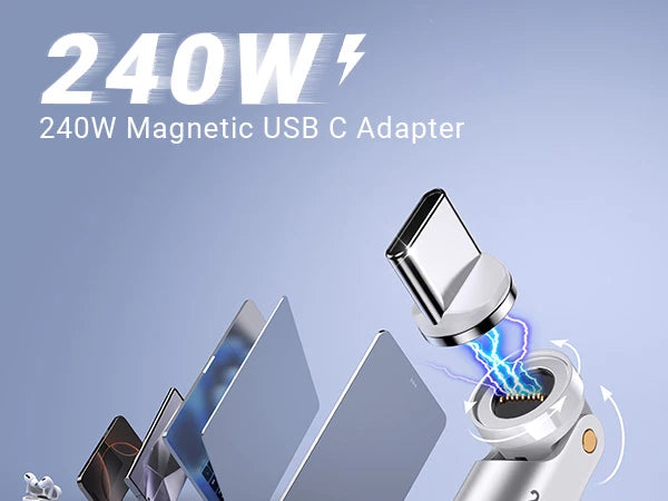 Adaptador Magnético AUFU Tipo C 9 Pines (240W Carga Rápida USB-C a Tipo C) Conector OTG para Samsung/Xiaomi/Lenovo Laptop (Pack 3 Unidades)