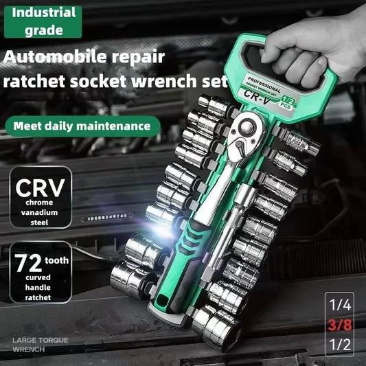 Juego Llaves Vaso Tubo con Ratchet (1/4", 3/8", 1/2") Herramientas Mano para Reparación Auto/Mecánica