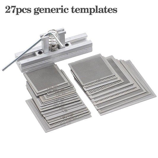 Set Plantillas Stencils BGA Universales (Calor Directo) para Reballing SMT/SMD (10/16/27 Piezas)