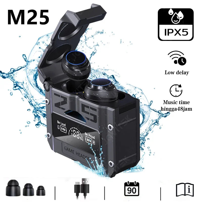 Auriculares Inalámbricos TWS M25 Bluetooth 5.3 con Pantalla LED (Estéreo, Control Táctil, Reducción Ruido)