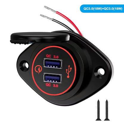 Panel Salida USB RV 12V PD 36W (USB-C) + QC3.0 18W (USB-A) Socket Cargador Auto Carga Rápida
