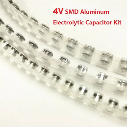 Kit Muestrario Capacitor Electrolítico Aluminio SMD 4V (47uF/100uF/220uF, 3 Valores x 20 Unidades) - Pack 60 Piezas