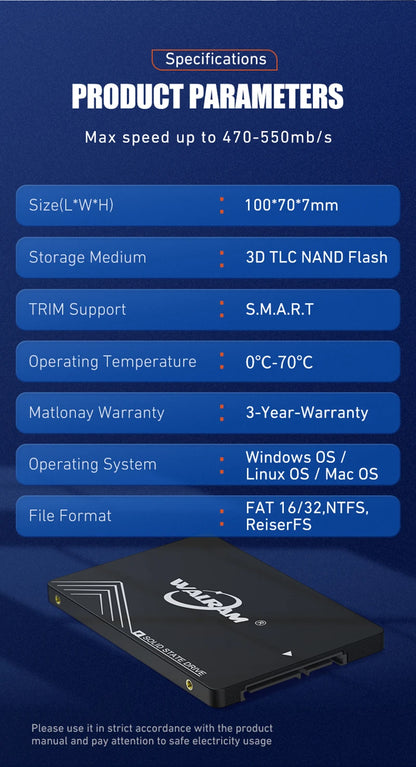Disco Estado Sólido (SSD) Walram SATA3 240GB para Laptop/Desktop