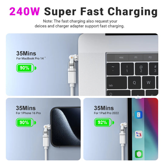 Adaptador Magnético AUFU USB-C Hembra a Tipo C Macho 9 Pines (240W Carga Rápida) Convertidor para iPhone 15/16/Laptop/Macbook/Samsung