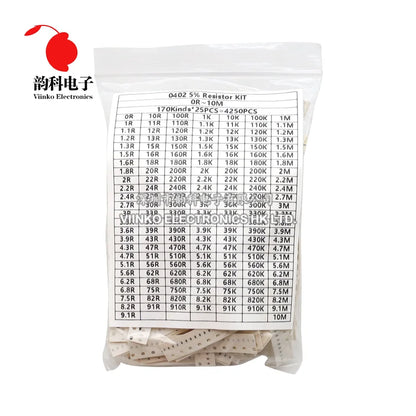 Kit Surtido Resistencias Chip SMD (0402/0603/0805/1206, 170 Valores, 5%, 0R-10M Ohm) Muestras