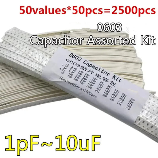 Kit Surtido Capacitores Cerámicos SMD 0603 - 50 Valores (1pF-10uF) x 50 Unidades (Total 2500 Piezas)