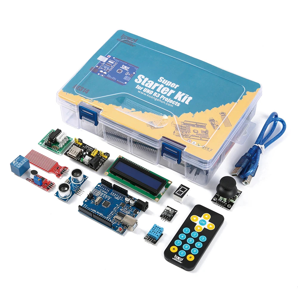 Kit Inicio KUONGSHUN Super para Arduino UNO R3 con Tutorial (Incluye Protoboard, LCD 1602 IIC, Cables Jumper)