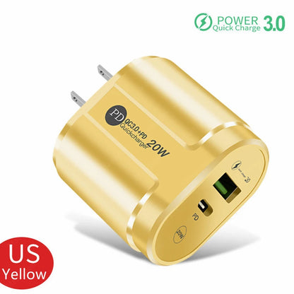 Cargador USB Doble Puerto (Quick Charge 3.0, PD 20W Tipo C) Adaptador Carga Rápida para iPhone 13/12Pro/Huawei/Xiaomi/Samsung