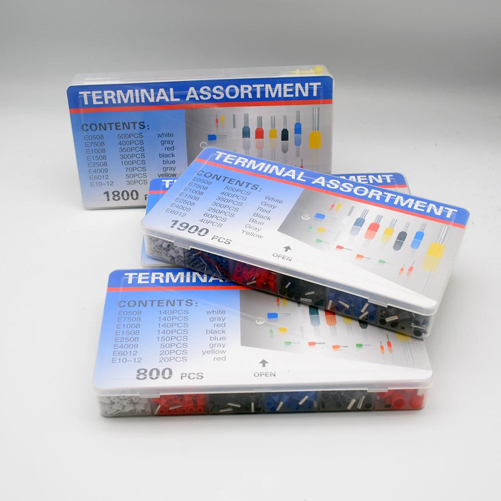 Kit Terminales Conectores Ferrules Cable Aislado AWG 22-7 (Punta Cordón) Surtido (1200/1900 Piezas)