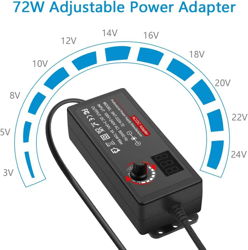 Fuente Poder Ajustable 72W (DC 3V-24V Variable) Adaptador Universal AC/DC Switching (100-240V)