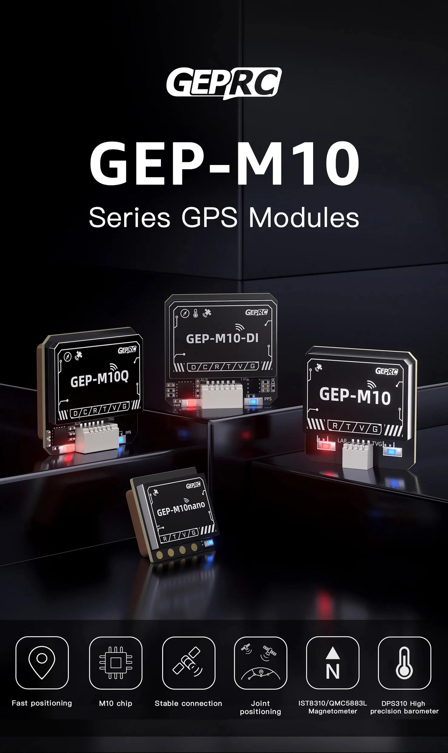 Módulo GPS GEPRC Serie GEP-M10 con Chip Flash, Magnetómetro QMC5883, Barómetro DPS310 y Capacitor Farad para Drones RC