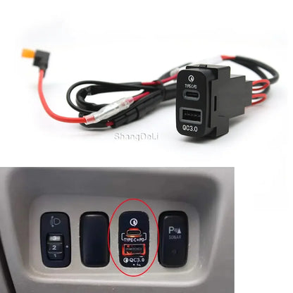 Cargador Auto Rápido USB-C PD + USB-A Socket Interfaz para Mitsubishi Outlander/Lancer/Pajero/ASX/V73/V93/V97