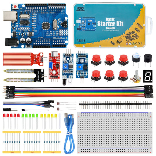 Kit Inicio KUONGSHUN con Caja Retail para Programación Educacional Niños compatible Arduino UNO R3