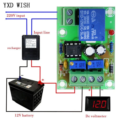 Módulo Control Carga Batería XH-M601 12V Cargador Inteligente Panel Control Automático