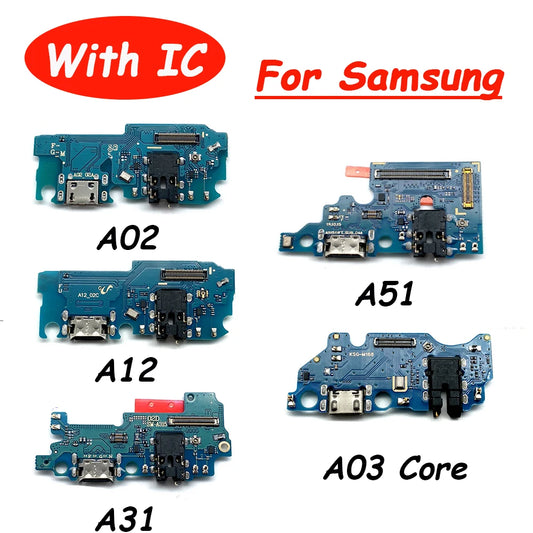Placa Puerto Carga Micro USB con Micrófono, IC y Flex para Samsung Galaxy A02/A02S/A03S/A12/A21S/A31/A51 (1 Unidad)
