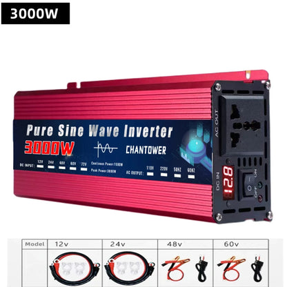 Inversor Onda Pura DC 12V/24V a AC 110V/220V (2000W-5000W) Convertidor Voltaje Portátil Auto/Solar