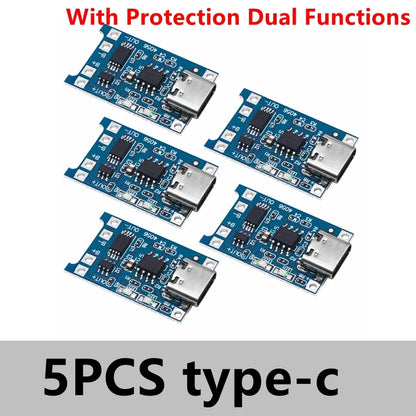 Lote 5-100 Pcs Módulo Cargador Batería Litio TP4056 5V 1A (Micro/Type-C/Mini USB) 18650 con Protección