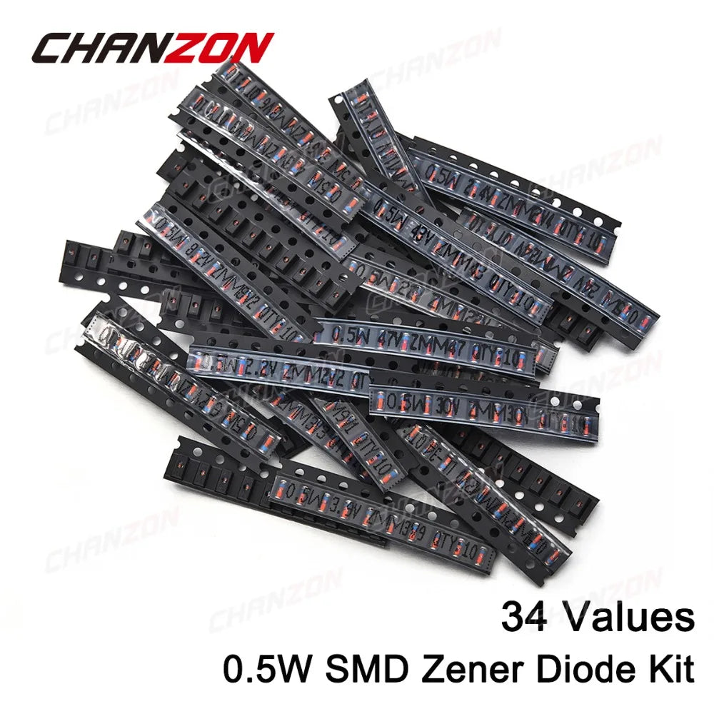 Kit Surtido Diodos Zener SMD 0.5W (2V-47V, 34 Valores) para Montaje Superficial