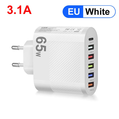 Cargador Pared USB 5 Puertos 3.1A Adaptador Carga PD QC 3.0 para Xiaomi/iPhone 13/Samsung