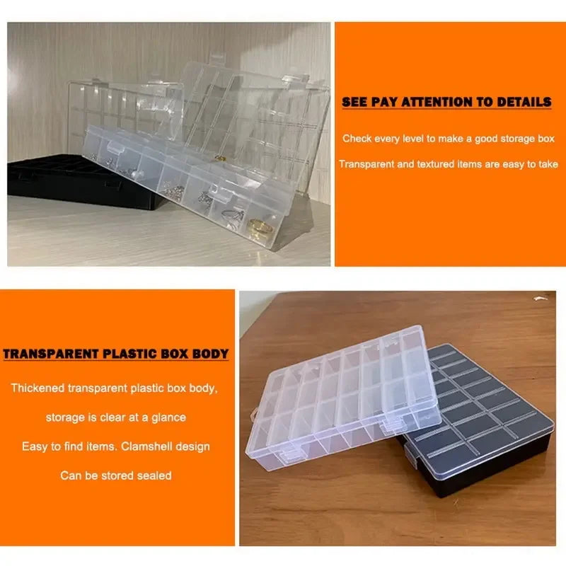 Caja Almacenamiento Plástico Compartimentos (24 Rejillas) Organizador Joyería/Pendientes/Cuentas/Tornillos Contenedor Hogar