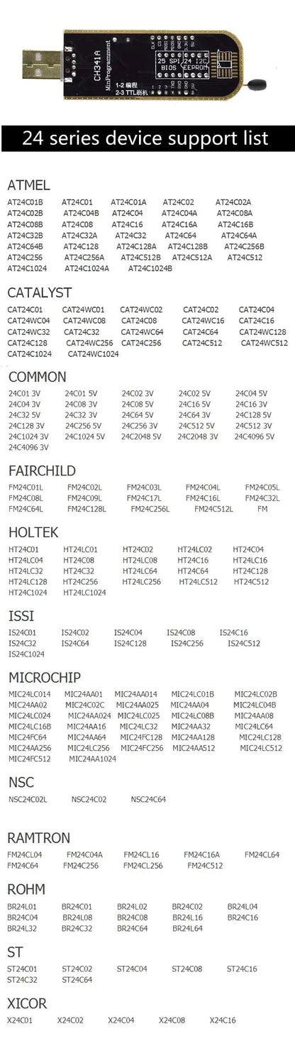 Kit Programador USB CH341A 24/25 Series EEPROM Flash BIOS + Clip Test SOIC8/SOP8 (Variante 1)