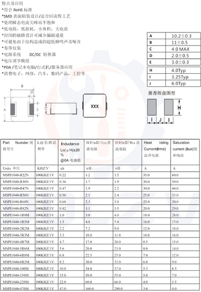 Inductor Potencia Chip SMD 1040 - Varios Valores (2.2uH a 220uH)