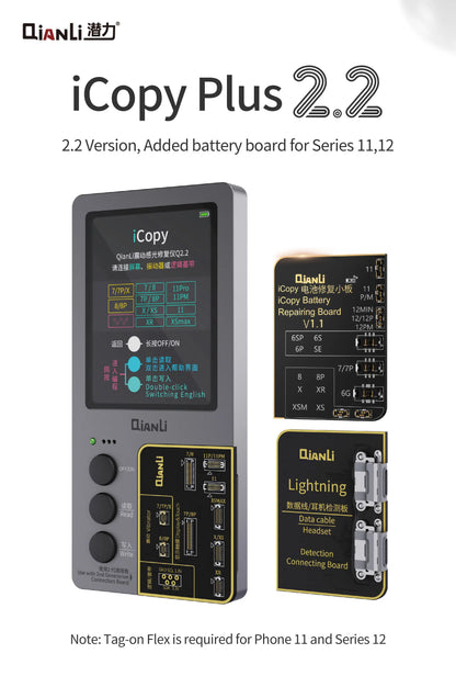 ICopy Plus 2 True Tone Light Sensor, Battery Repair, 8 X XS MAX XR 11 Pro Max, Vibrate Read and Write, Recovery Programmer, 2.2