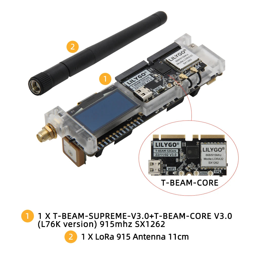Placa Desarrollo LILYGO SoftRF T-Beam SUPREME ESP32-S3 LoRa (SX1262 868/915MHz) con GPS U-blox L76K, WiFi, Bluetooth, OLED 1.3"