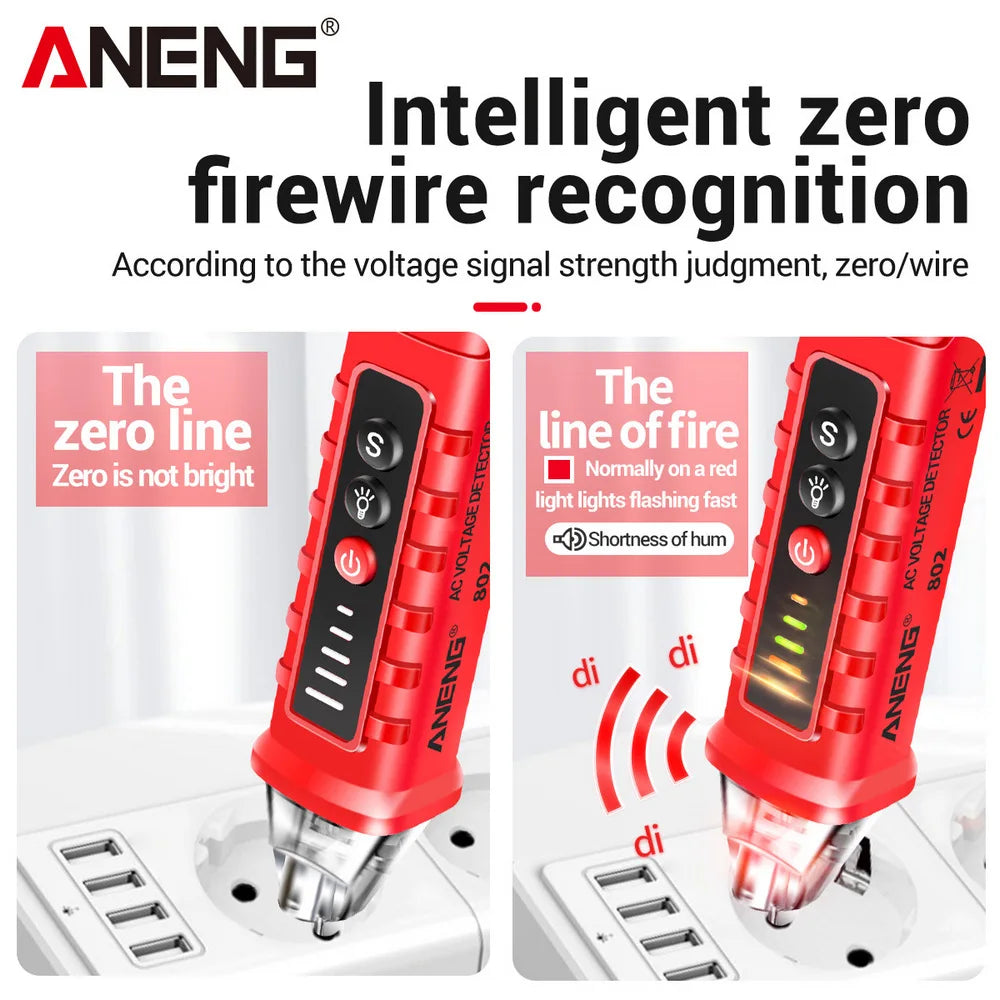Lápiz Detector Voltaje AC Sin Contacto ANENG VD802 (12V-1000V) Indicador Eléctrico LED