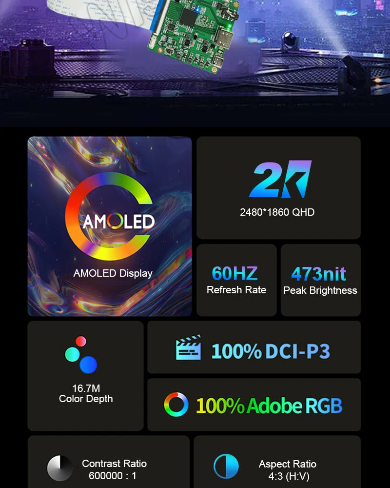OLED Display 8 Inch 2K 2480x1860 IPS Amoled Screen Laptops Raspberry Pi Project OLED Screen Default Landscape Driver Board