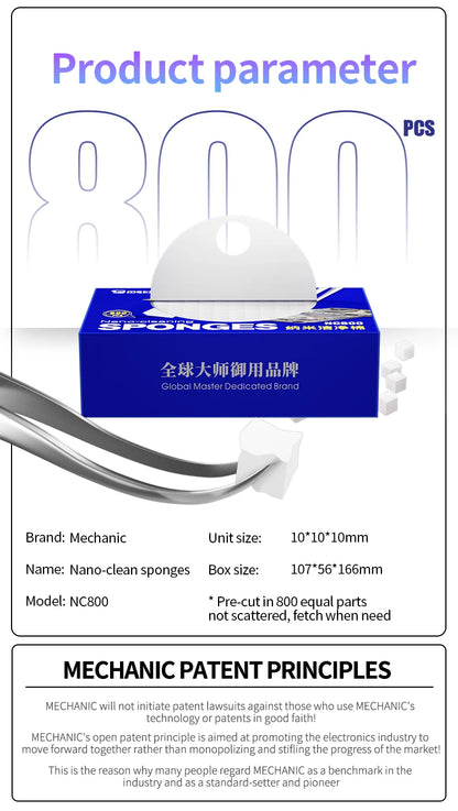 Esponja Limpieza Nano Mechanic NC800 (Sin Residuos) para Pantalla Teléfono/PCB/Vidrio Trasero/Cámara/Flux Soldadura
