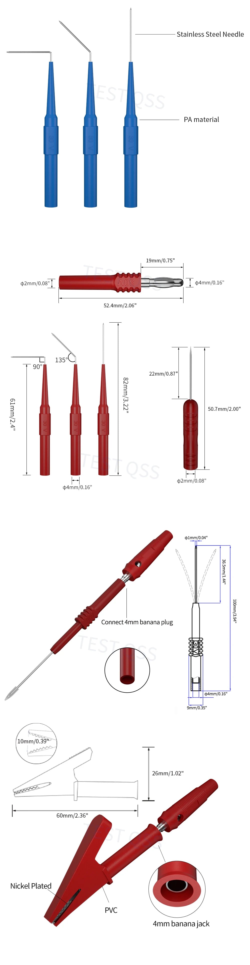 Kit Puntas Prueba Multímetro QSS (41 Pzs) - Banana 4mm, Pinzas Cocodrilo, Sondas Perforadoras