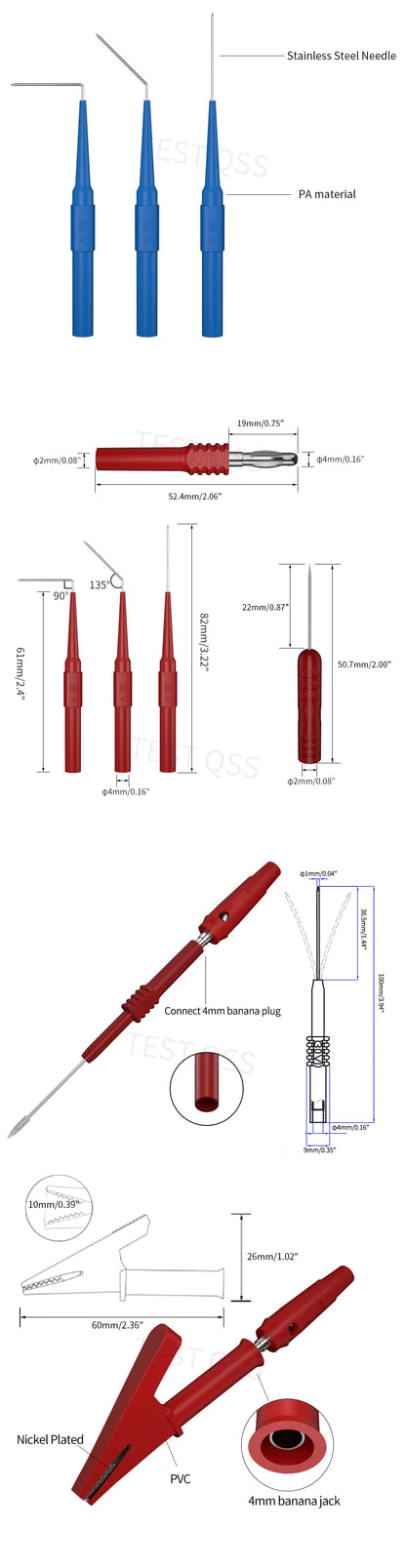 Kit Puntas Prueba Multímetro QSS (41 Pzs) - Banana 4mm, Pinzas Cocodrilo, Sondas Perforadoras
