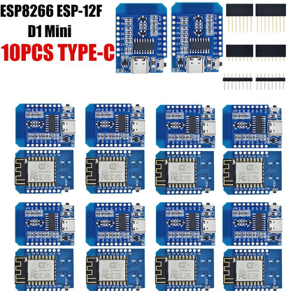 Lote 1-10 Pcs Módulo Wemos D1 Mini WiFi ESP8266 (ESP-12F) CH340G V2 USB-C/Micro Placa Desarrollo 3.3V + Pines Arduino