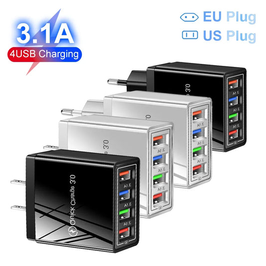 Cargador Pared USB Multi Puerto (4 USB) Carga Rápida Portátil Adaptador Teléfono/Tablet Enchufe EU/US para Poco