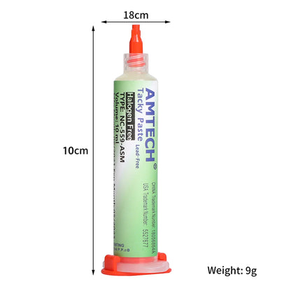 Flux Soldadura Amtech NC-559 en Jeringa (10ml) para Electrónica/BGA/SMD/PCB Reparación