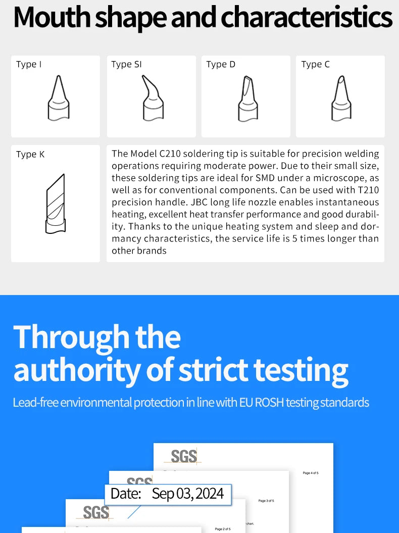 C210 Soldering Tips Compatible with JBC T210 Handle for CD-2SD/2SHE Station Welding Nozzle C210-001 C210-007 C210-008 C210-018