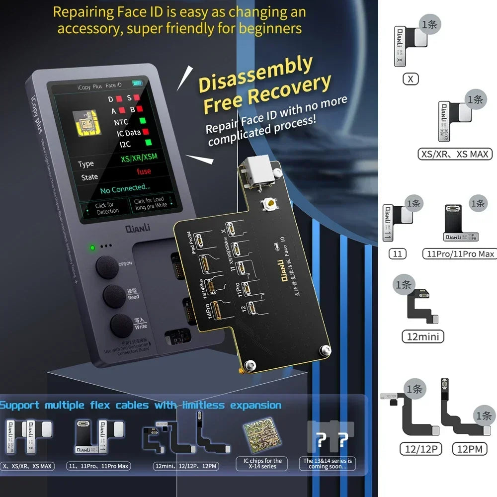 QIANLI Icopy Face ID Repair Instrument for iPhone X-14 PRO MAX Battery Testing Board LCD Vibrator Transfer EEPROM Programmer