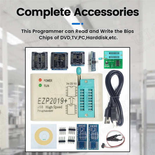 Kit Programador USB Alta Velocidad EZP2019 para EEPROM 24/25/93, Flash 25 BIOS Chip con Socket SOP + Clip