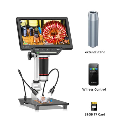 Elikliv EDM201 7'' 1300X Digital Microscope for Electronics HDMI Soldering Microscope with Extended Tube for TV Windows Mac