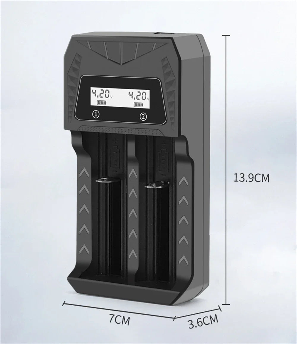 Cargador USB Inteligente Baterías LCD (1/2/4 Ranuras) para Litio Recargable 18650 (4.2V) / Ni-MH AA/AAA (1.2V)