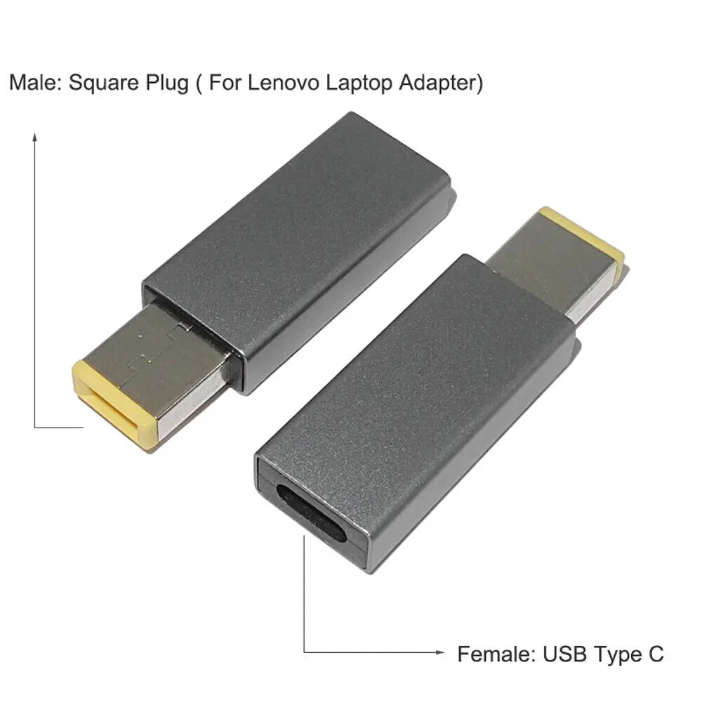 Adaptador Convertidor USB-C Hembra PD a Plug Cuadrado (Slim Tip) para Laptop Lenovo